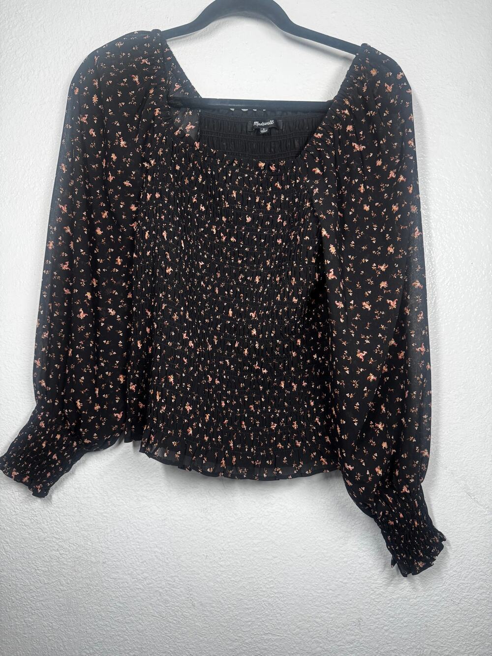 Madewell Resourced Georgette Lucie Top Black Floral sz S
